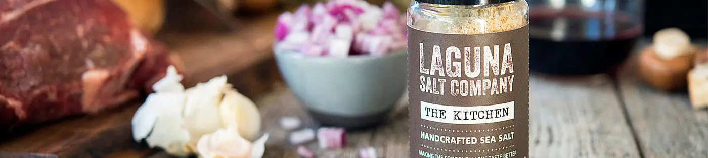 Laguna Salt bottle, meat, and chopped onions.